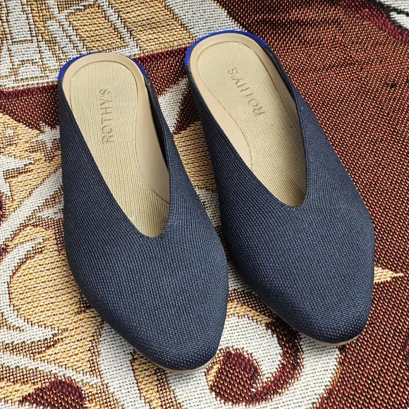 Rothy's Almond Toe Demi Flats Mules Navy Women's Size 7 Shoes Loafers Rothys - Picture 1 of 13